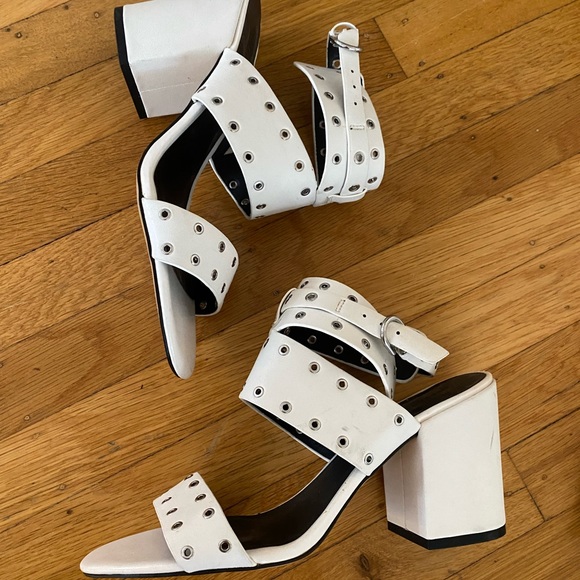 White Studded Rebecca Minkoff Stacked Heels - Picture 2 of 2